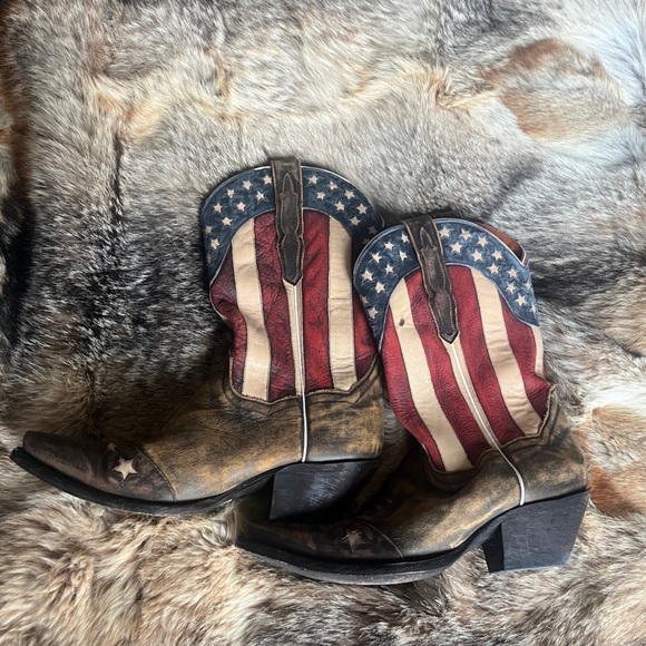Dan Post American Flag Brown Short Western Boots - Picture 3 of 6